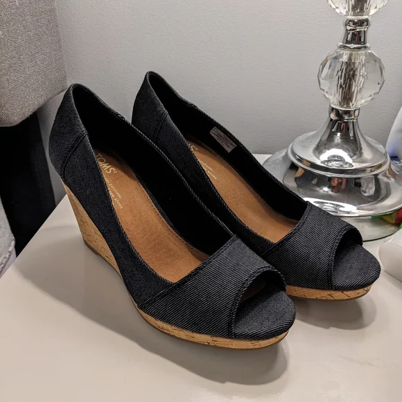 Toms stella wedge black on sale